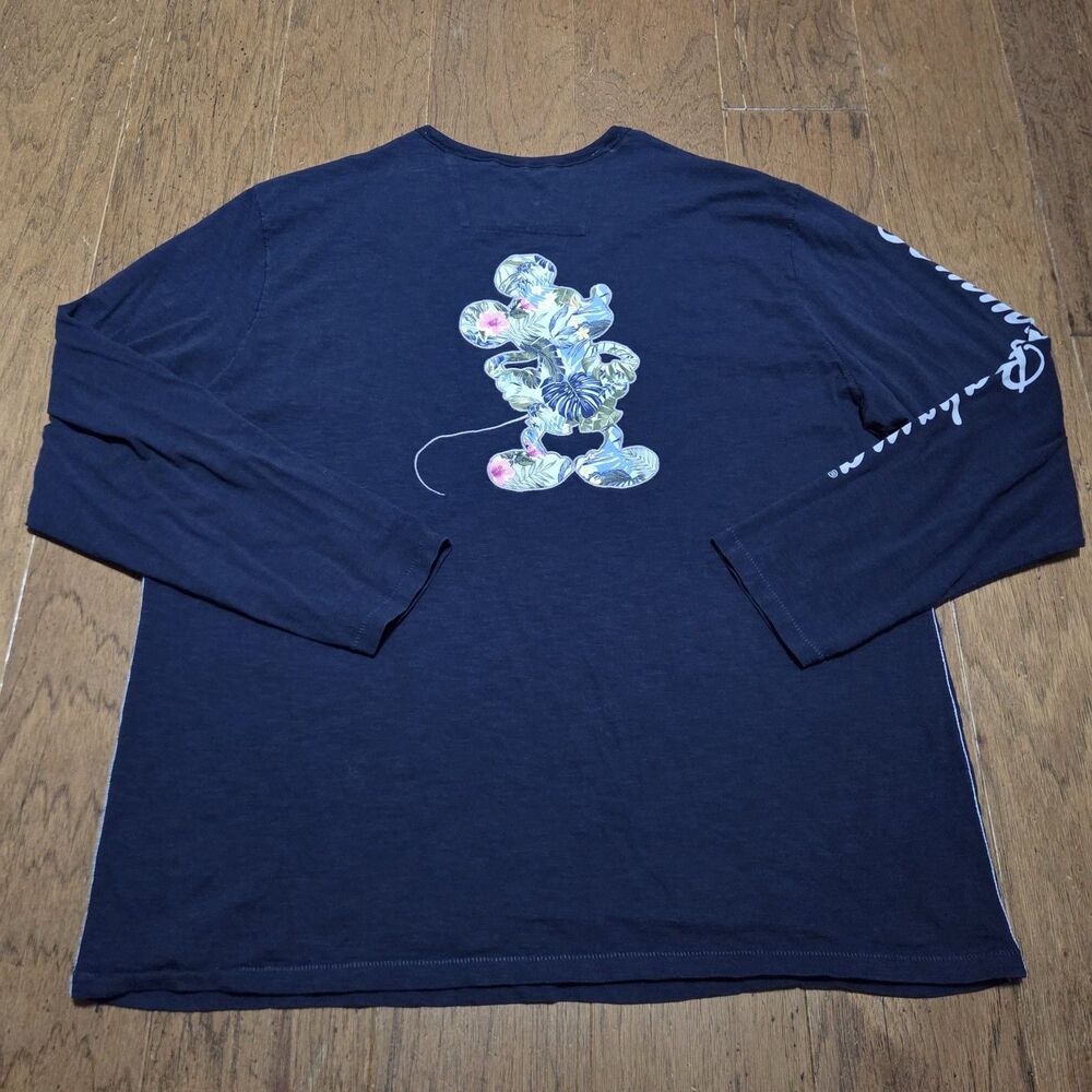 Tommy Bahama Disney Mickey Mouse Tropical Floral Long Sleeve T-Shirt Blue XXL